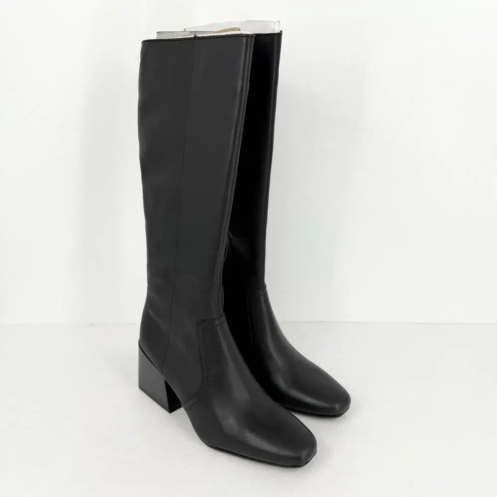 Blondo Black Tall Leather Knee Boots with Block Heel